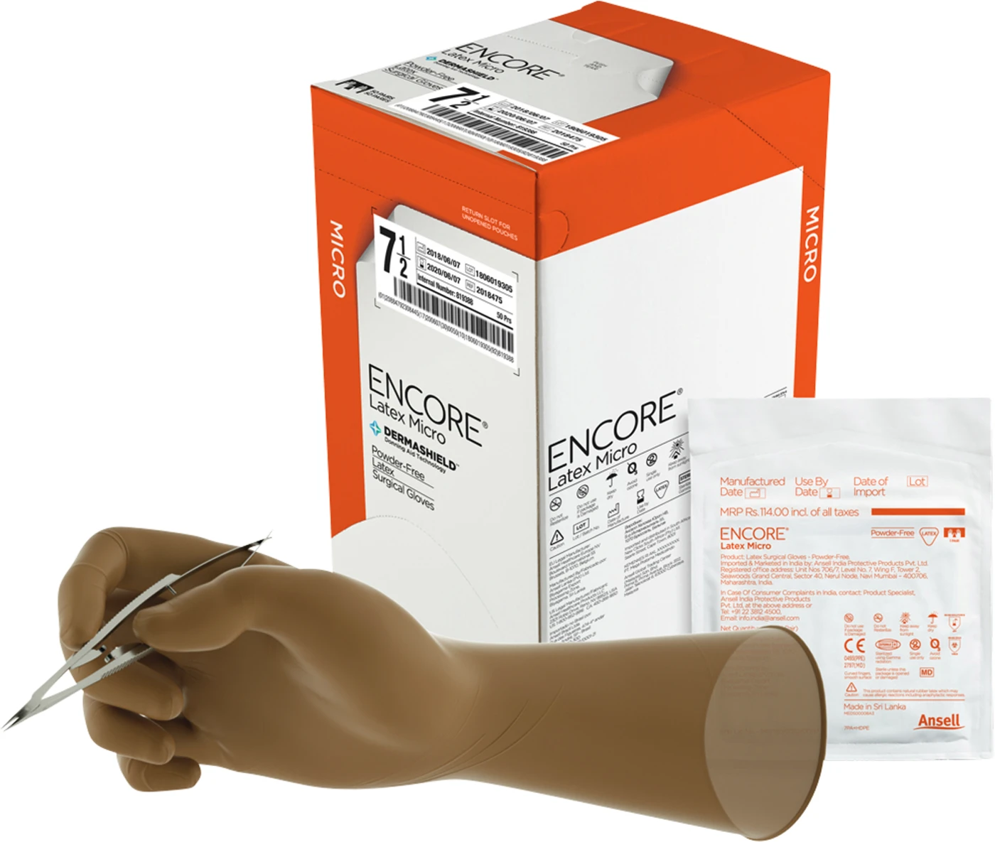 ENCORE® Latex Micro Packung 50 Paar puderfrei, braun, Größe 5,5