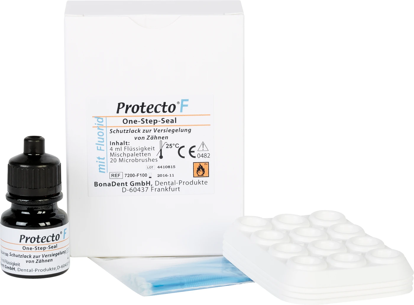 Protecto® F Packung 4 ml Flasche, 4 Mischpaletten, Mircobrushes mit Fluorid
