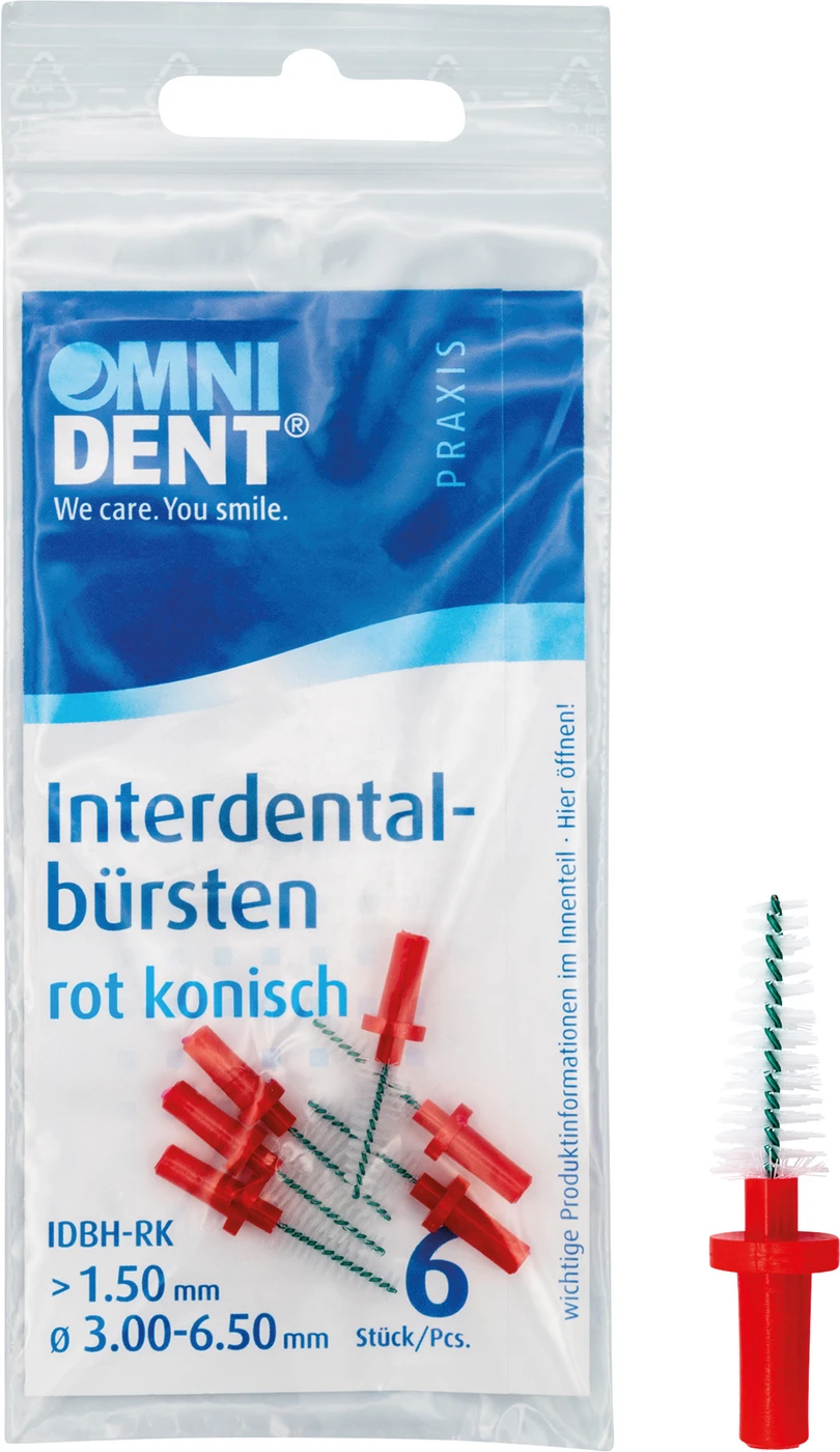 Interdentalbürsten für Halter Beutel 6 Stück rot, konisch