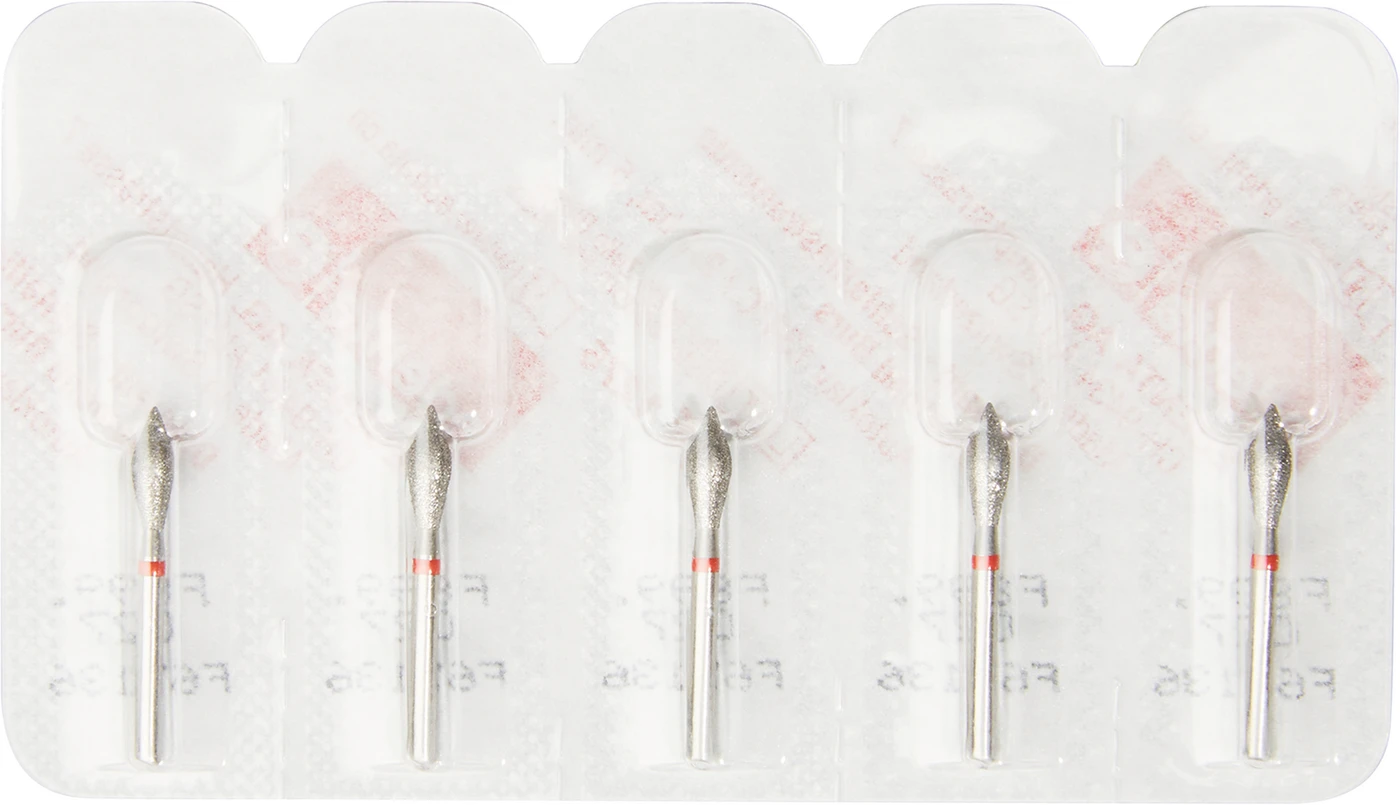 Diamanten 899 Packung 5 Stück rot fein, FG, Figur 033 Knospenspitze, 7 mm, ISO 027