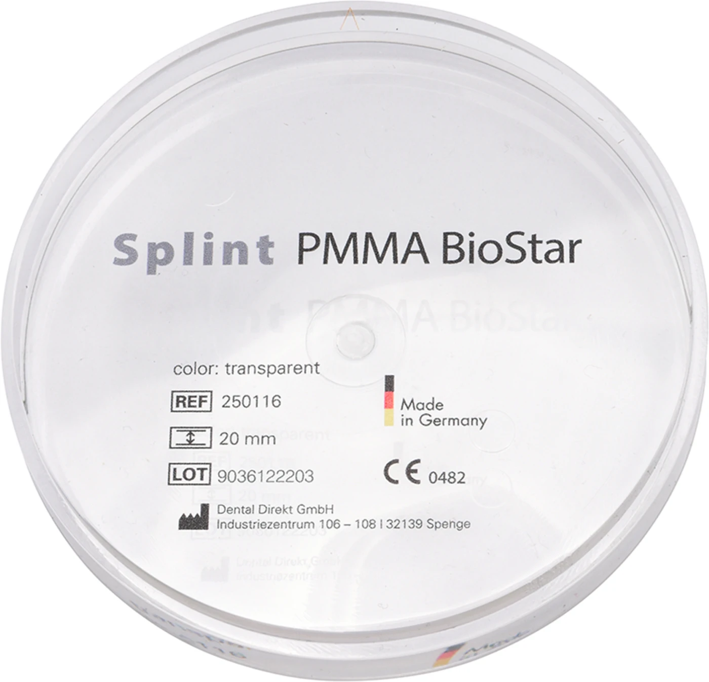 Splint PMMA BioStar Stück H 20 mm, transparent