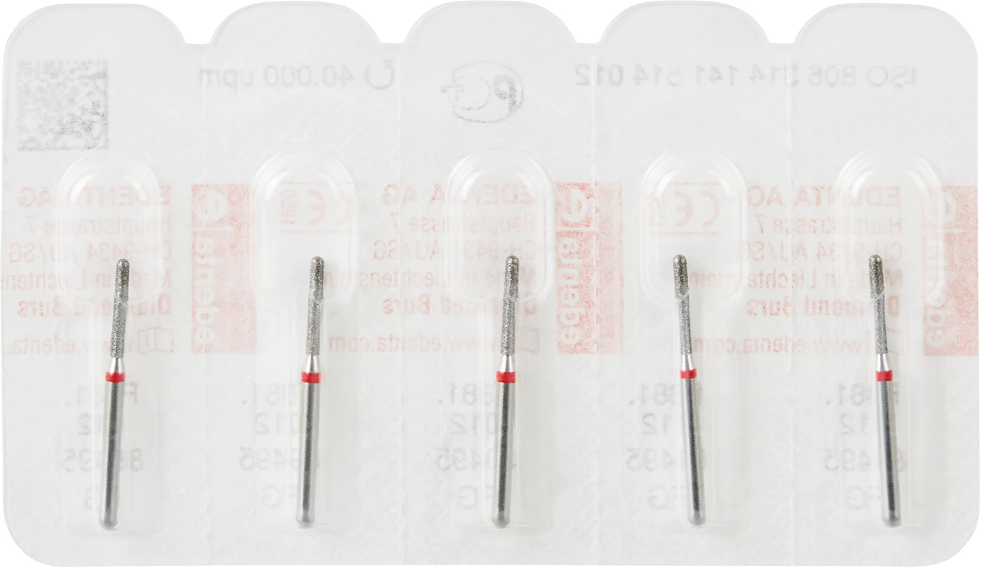 Diamanten 881 Packung 5 Stück rot fein, FG, Figur 141 Zylinder rund, 6 mm, ISO 012