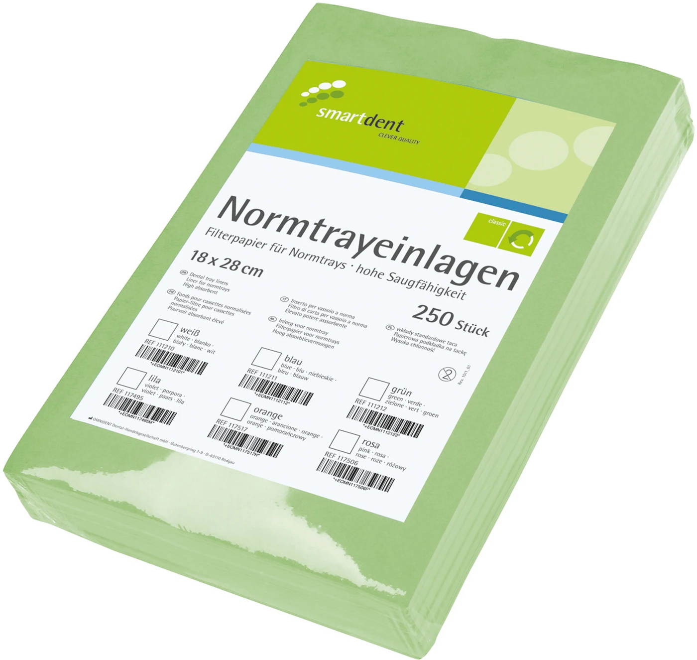 smart Normtrayeinlagen Packung 250 Stück 28 x 18 cm, grün