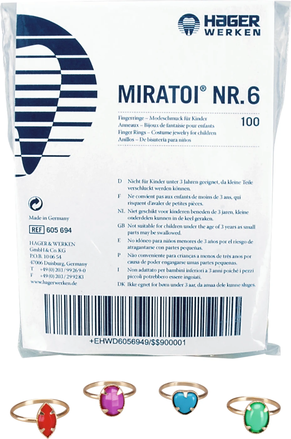 Miratoi® Fingerringe Packung 100 Stück, Nr. 6