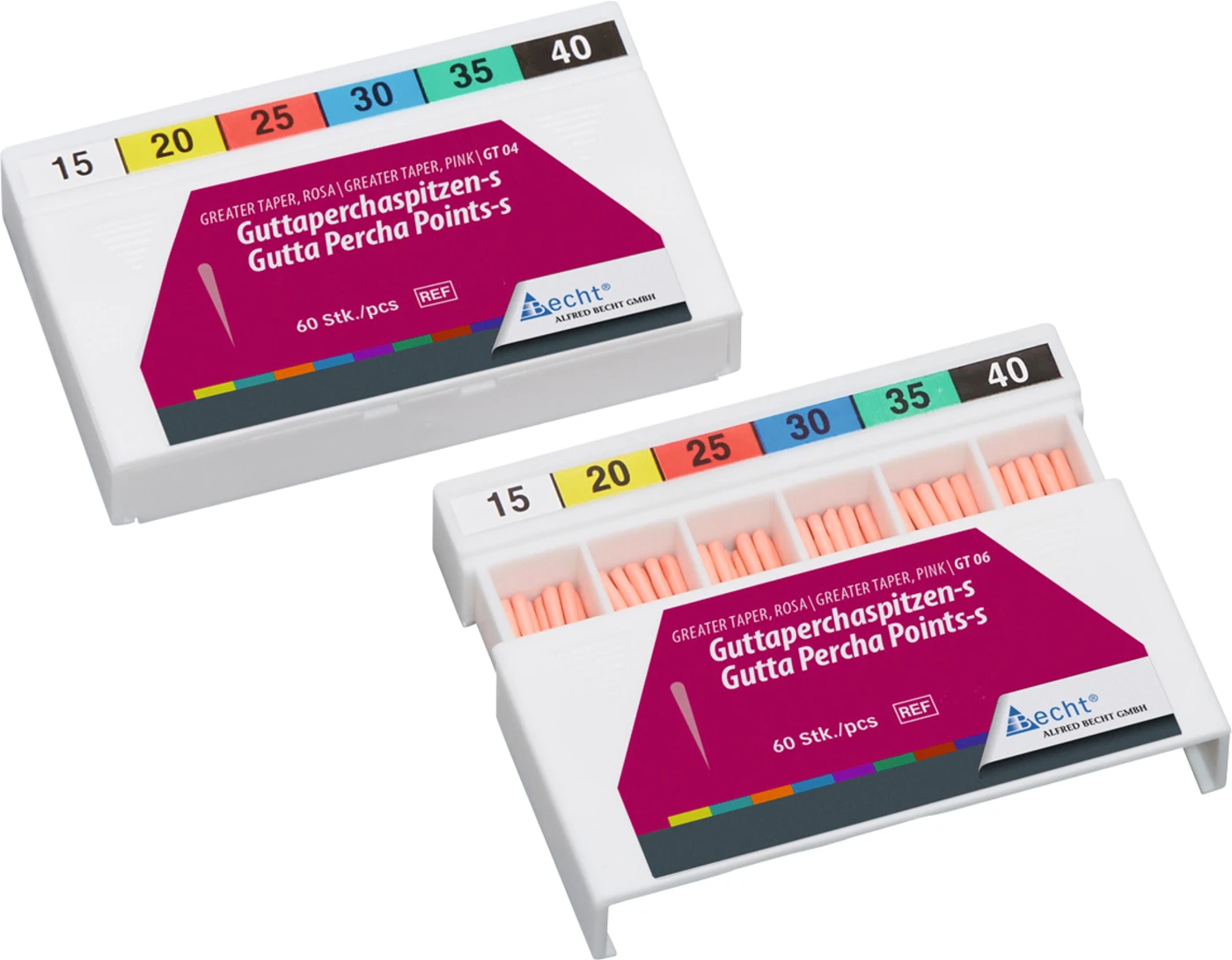 Guttaperchaspitzen rosa Greater Taper Packung 60 Stück Taper.04, ISO 020