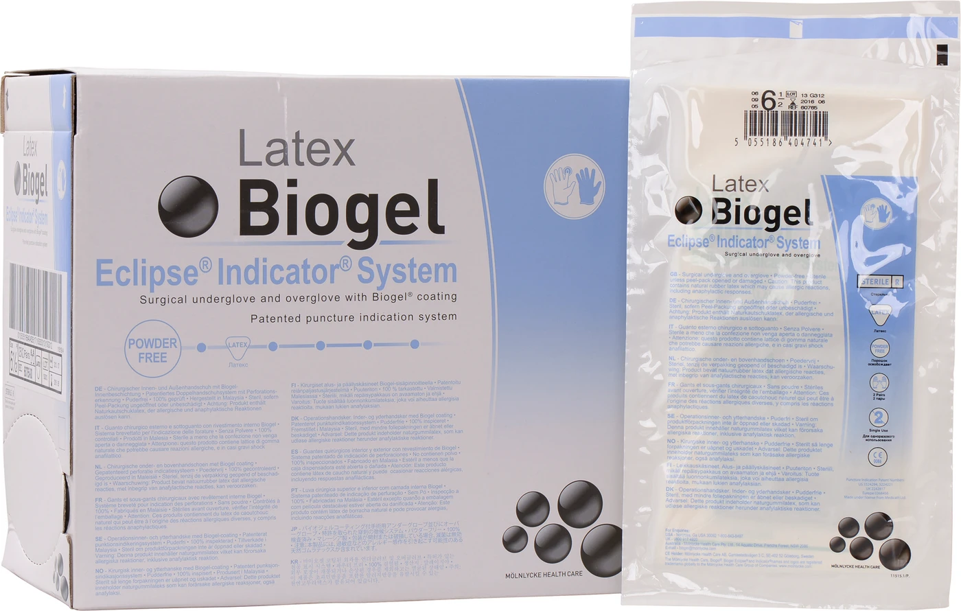 Biogel Eclipse® Indicator® System Packung 25 x 2 Paar puderfrei, (Farbe: stroh, grün), Größe 6,5