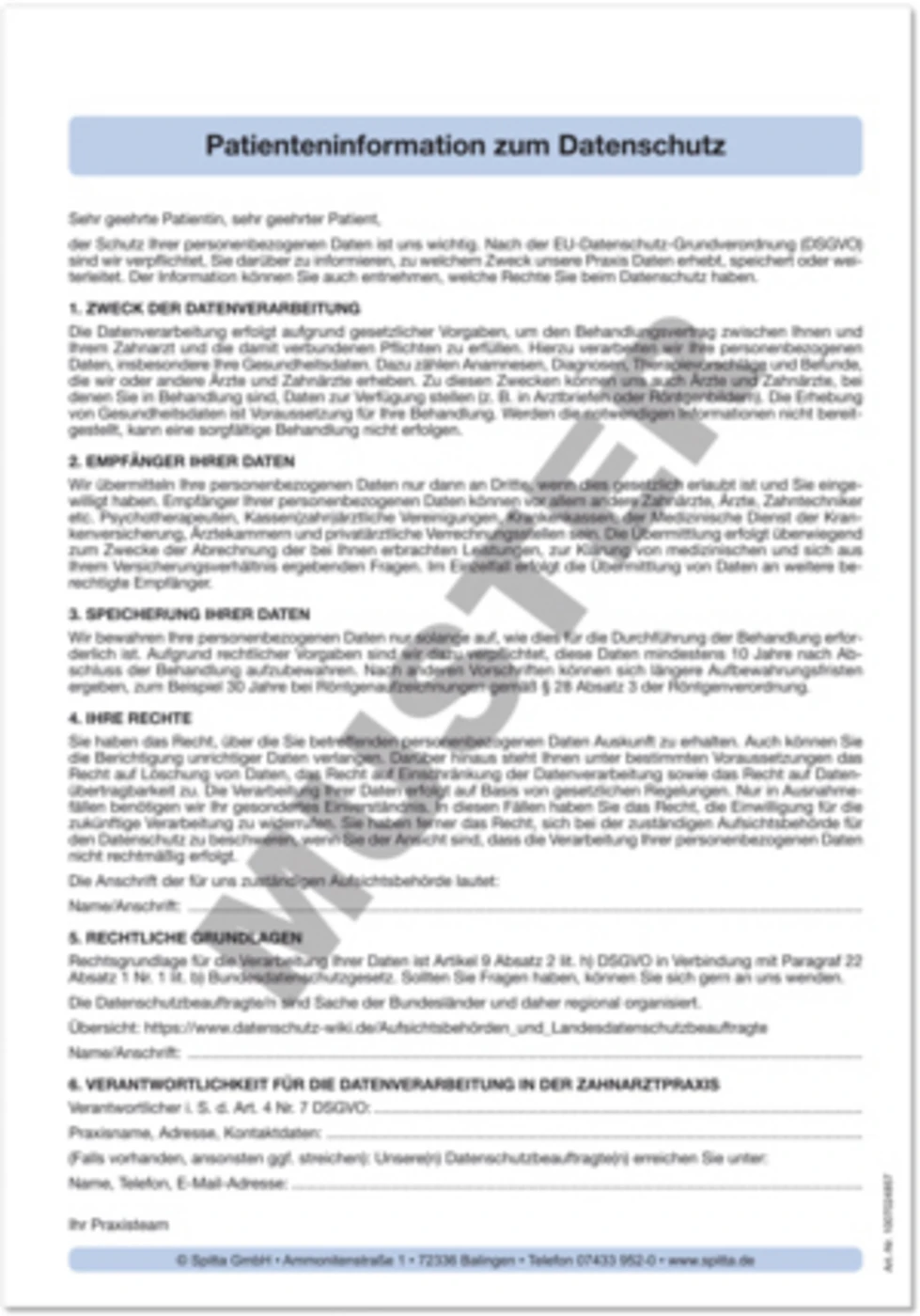 Patienteninformation zum Datenschutz Stück 100 Blatt deutsch