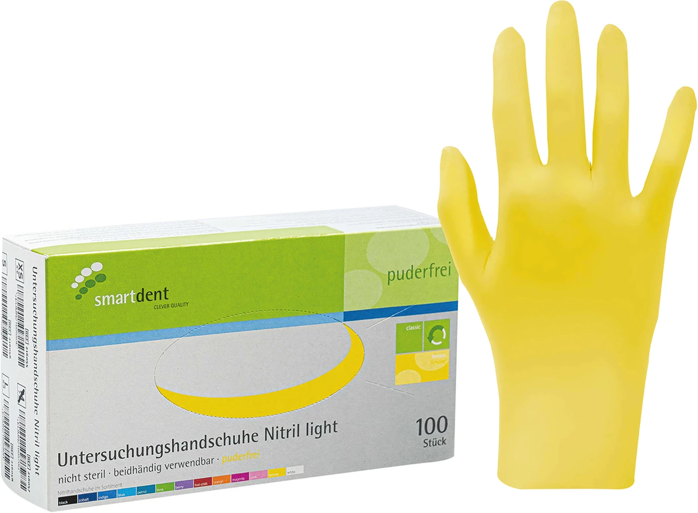 smart Nitrilhandschuhe light Packung 100 Stück puderfrei, lemon, M