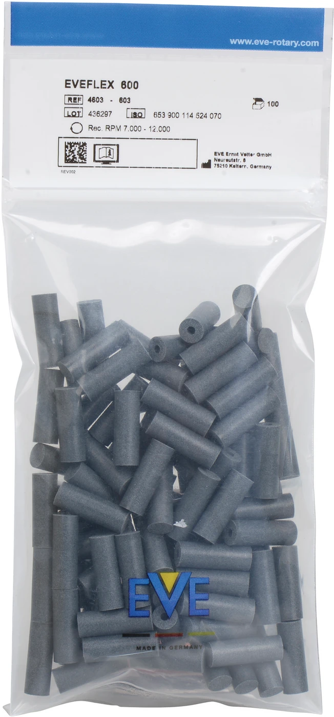 EVEFLEX Packung 100 Stück unmontiert, schwarz grob, Figur Zylinder, 7 x 20 mm