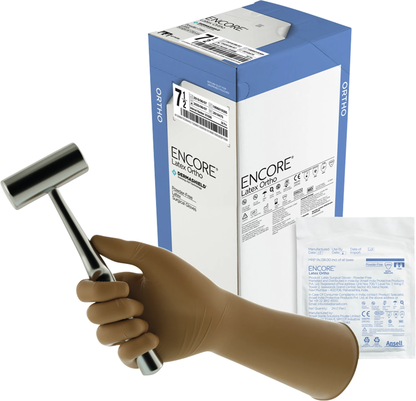 ENCORE® Latex Ortho Packung 50 Paar puderfrei, braun, Größe 6