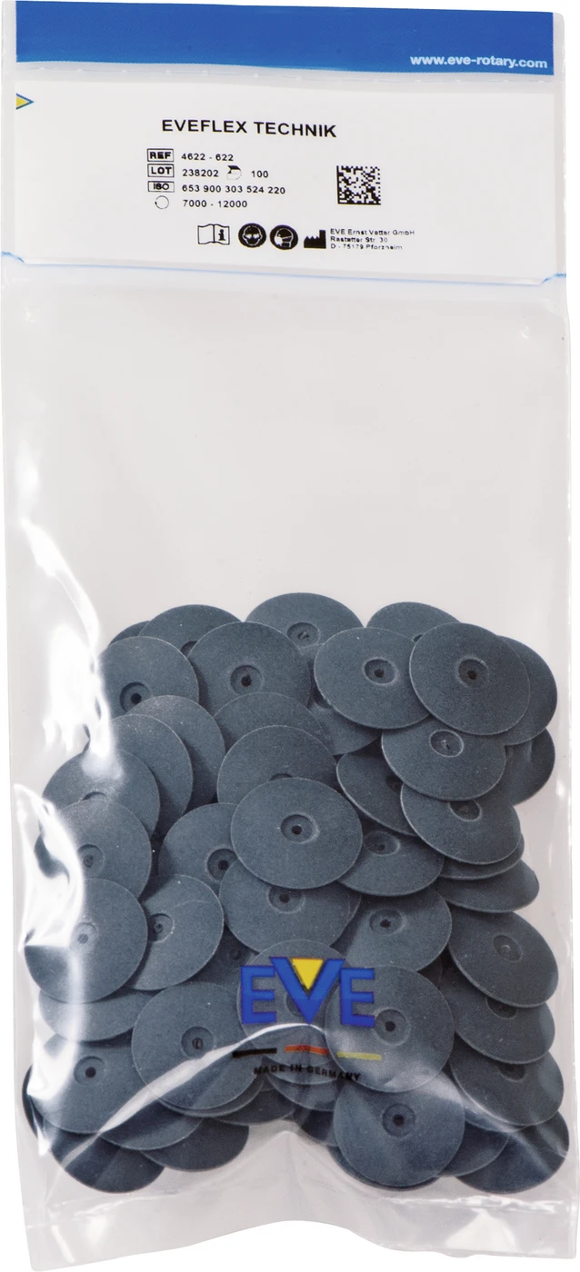 EVEFLEX Packung 100 Stück unmontiert, schwarz grob, Figur Linse, 22 x 4 mm