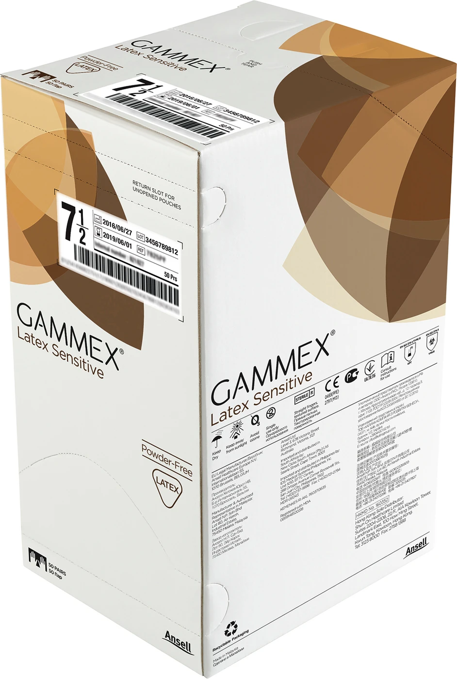Gammex® Latex Sensitive Packung 50 Paar puderfrei, braun, Größe 7,5