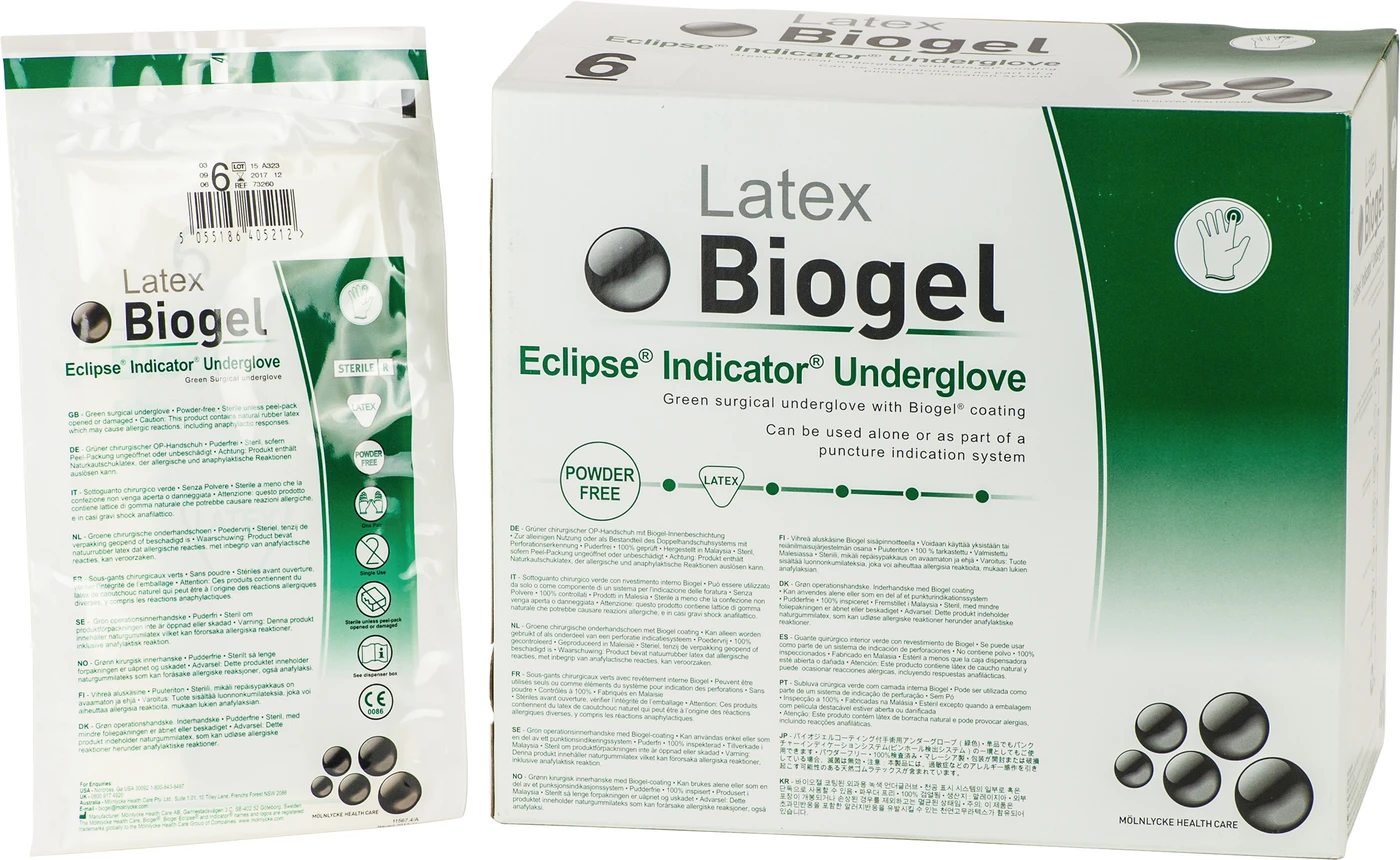 Biogel Eclipse® Indicator® Underglove Packung 50 Stück puderfrei, grün, Größe 6