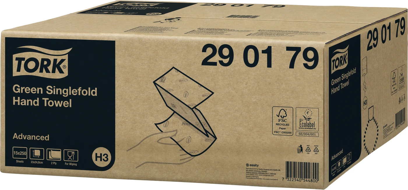 TORK® Zickzack Handtücher (V-Falz) H3 System Karton 15 x 250 Stück 2-lagig, grün, 24,8 x 23 cm