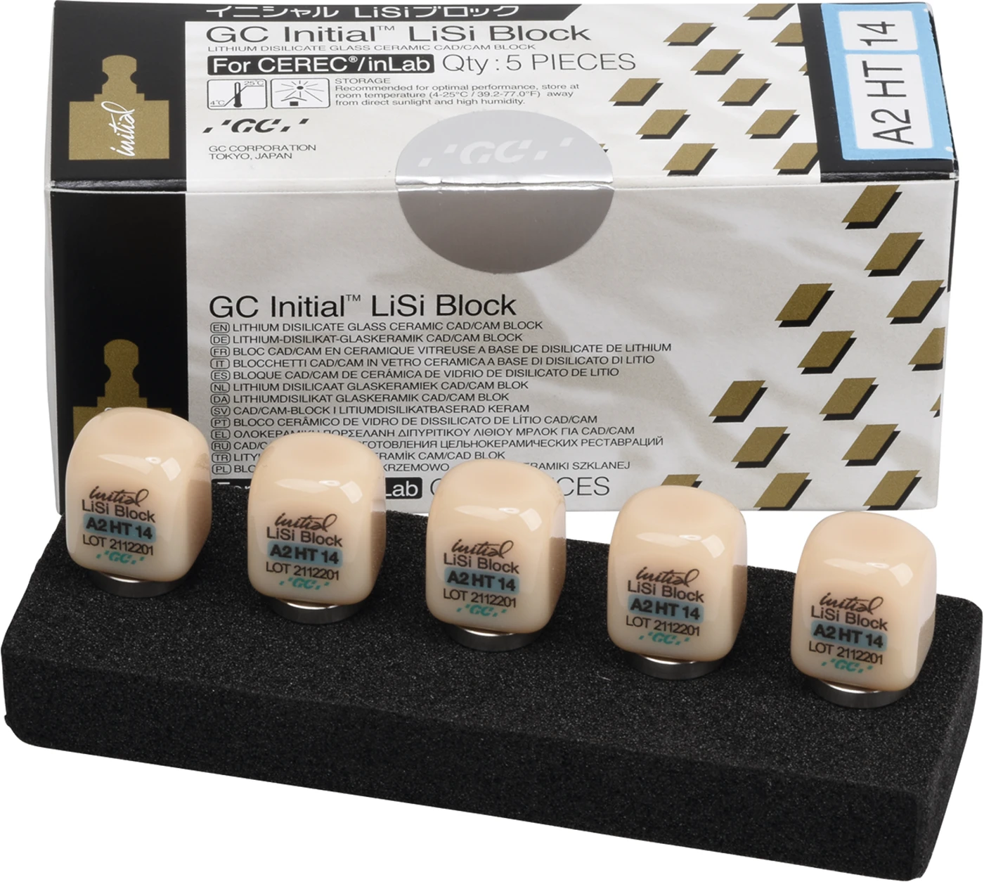 GC Initial™ LiSi Block für CEREC Packung 5 Stück Größe 14, A2 HT