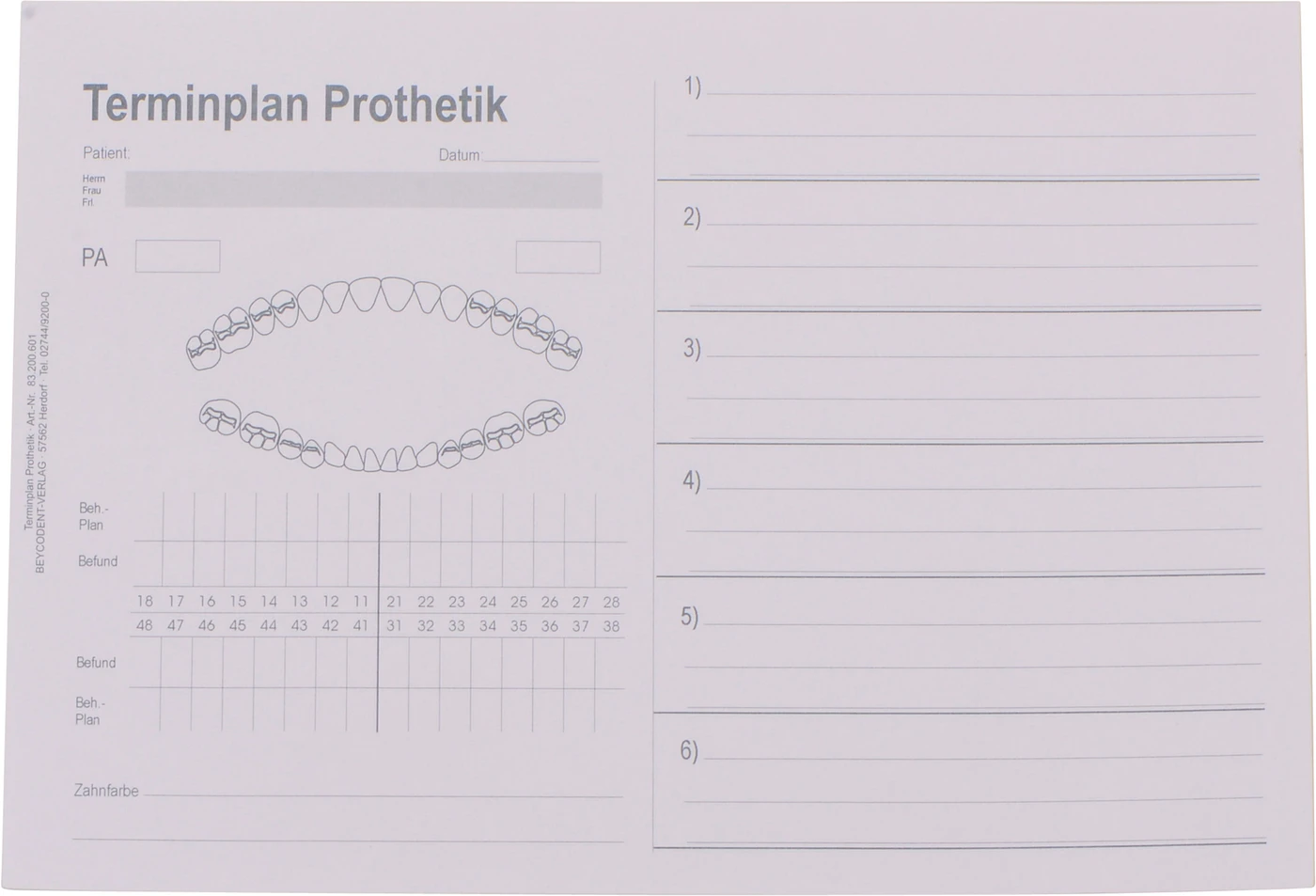 Terminplan Prothetik Stück 100 Blatt