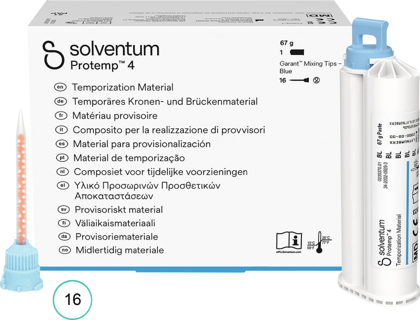 Solventum™ Protemp™ 4 Packung 67 g Kartusche bleach, 16 Mischkanülen blau