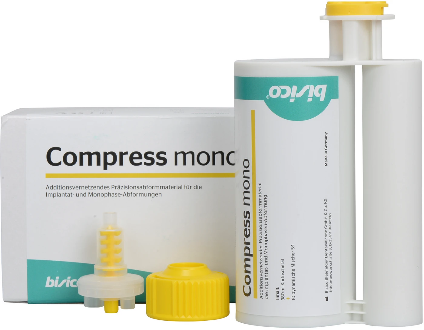 Compress mono Packung 380 ml Doppelkartusche 5:1, 10 dynamische Mischer, 1 Fixationsring