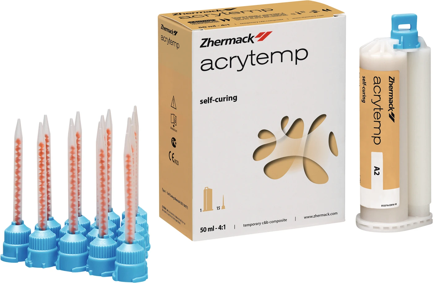 Acrytemp Packung 50 ml Doppelkartusche A2, 15 Mischkanülen 4:1