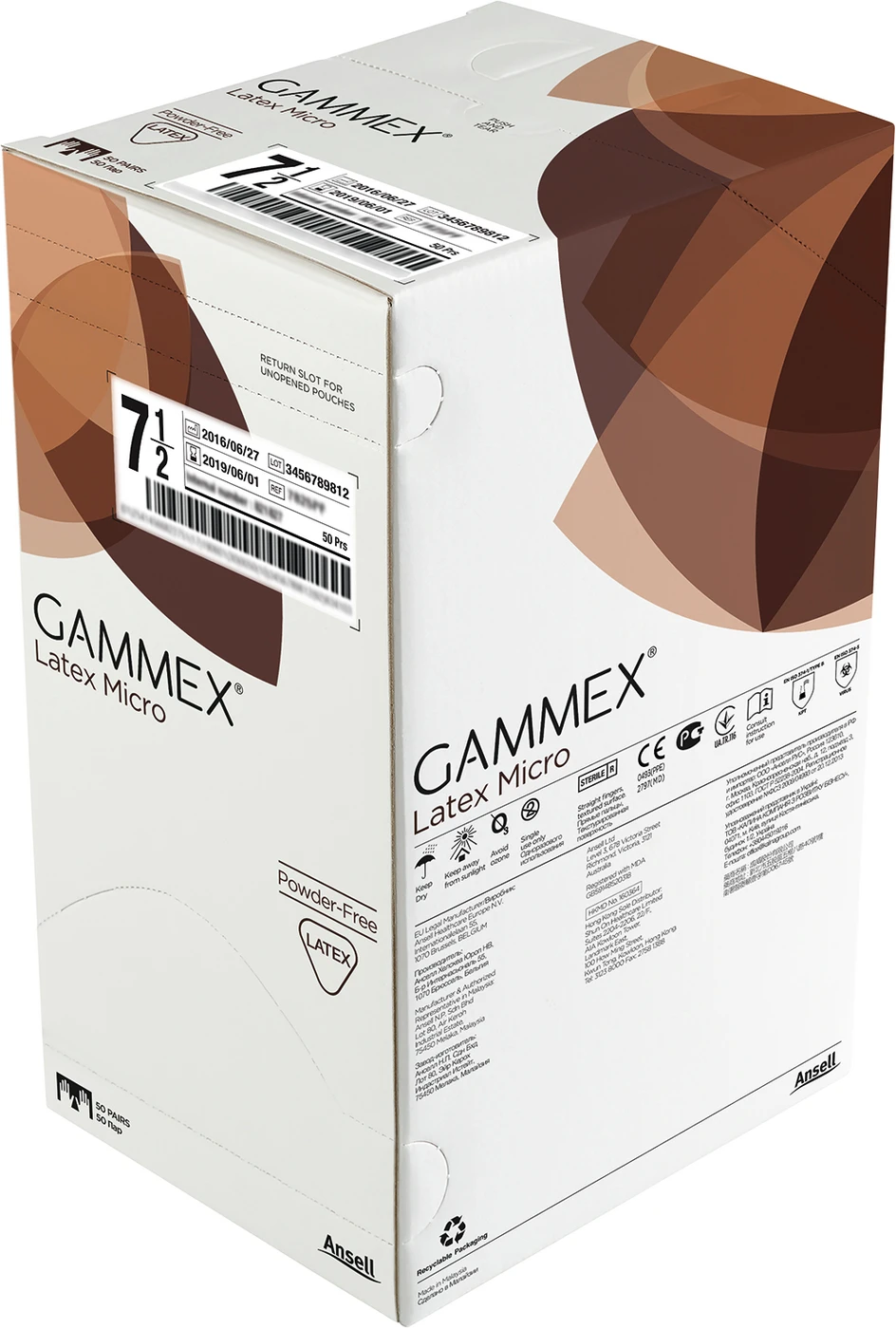 Gammex® Latex Micro Packung 50 Paar puderfrei, braun, Größe 6