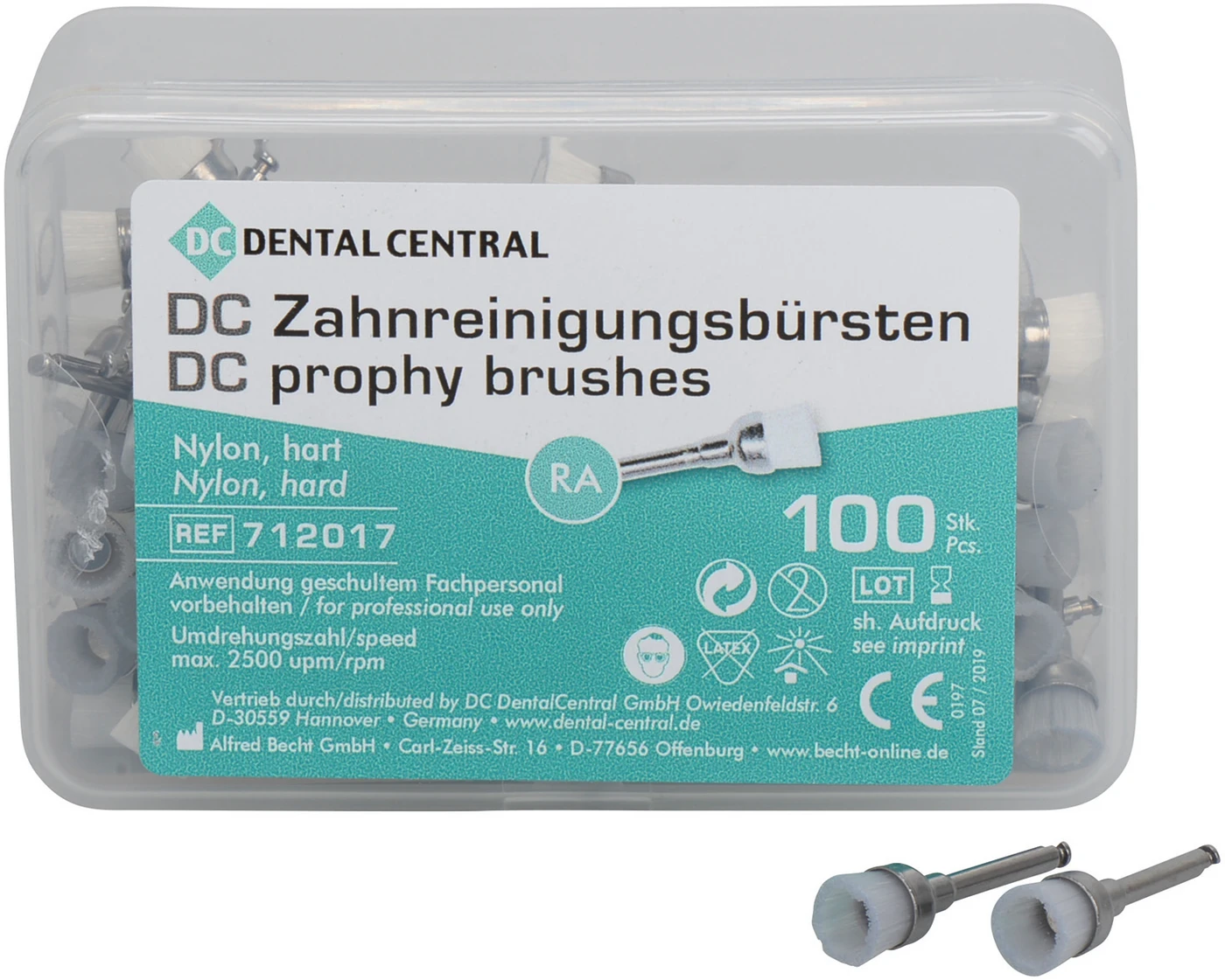 DC Zahnreinigungsbürsten Packung 100 Stück Nylon, hart