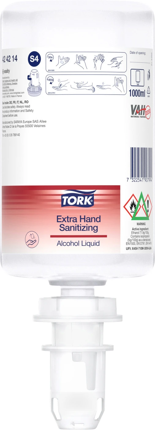 TORK® Extra Desinfizierende Hand Alkohol Flüssigkeit Karton 6 x 1 Liter Kartusche, für S4 System