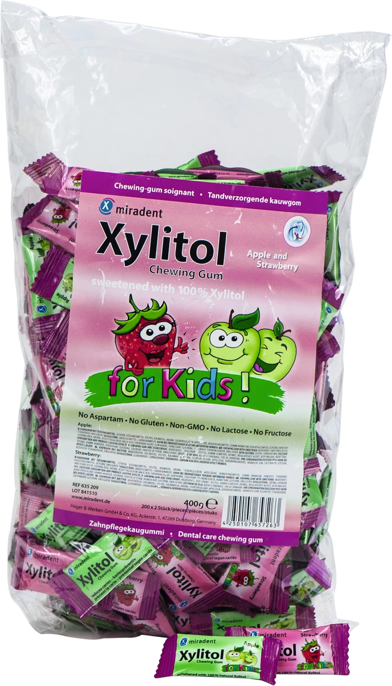 Xylitol Chewing Gum Musterbeutel 2 x 200 Sachets x 2 Stück (Apfel, Erdbeere)