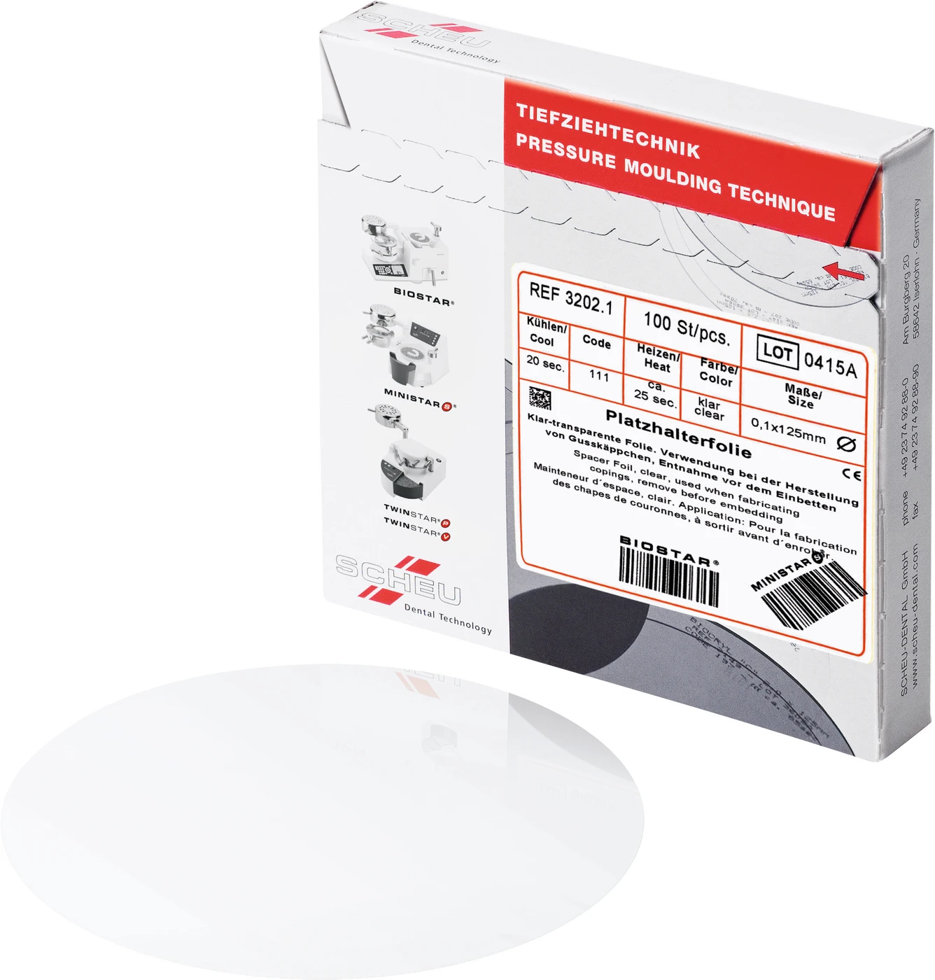 Platzhalterfolie Packung 100 Folien klar 0,1 x 125 mm
