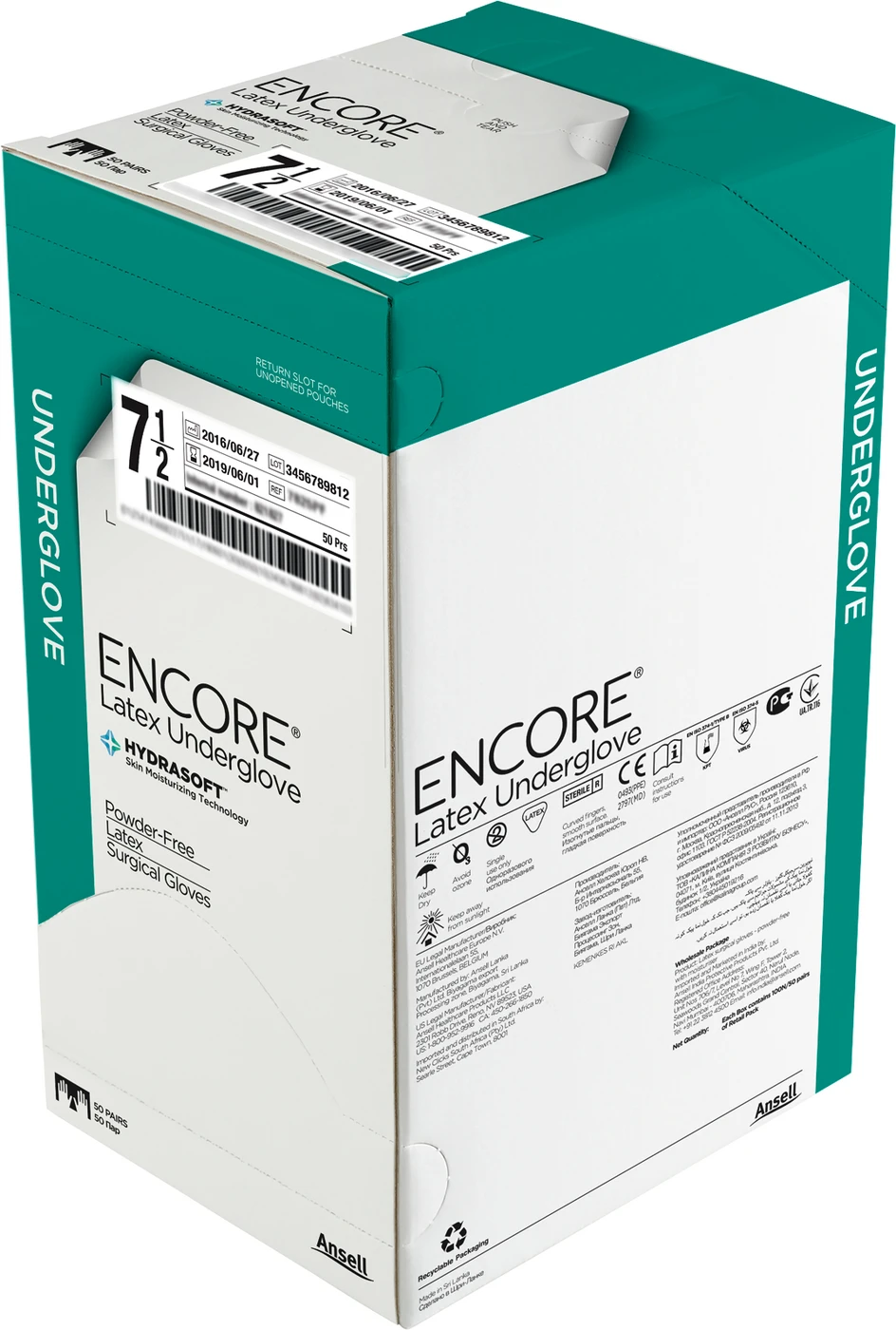 ENCORE® Latex Underglove Packung 50 Paar puderfrei, grün, Größe 5,5