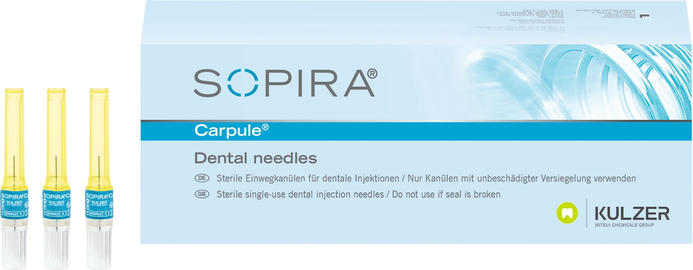 SOPIRA® Carpule® Kanülen Refill Packung 100 Stück für 30G, 12 mm, langer Anschliff, blau, Typ Injektion Intraligamentär